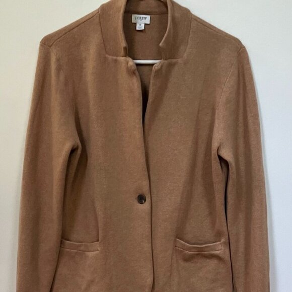 J Crew Sweater Blazer Cardigan 1-Button Pockets Collared Women’s M Tan - Picture 2 of 9